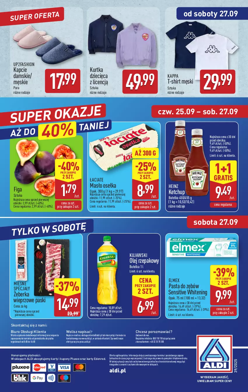 Gazetka promocyjna Aldi - Pełna oferta - ważna 22.09 do 27.09.2025 - strona 39 - produkty: Biuro, Dzieci, Elmex, Fa, Gra, Heinz, Kapcie, Ketchup, Kujawski, Kurtka, Kurtka dziecięca, Masło, Mięsne specjały, O nas, Olej, Olej rzepakowy, Pasta do zębów, Por, T-shirt