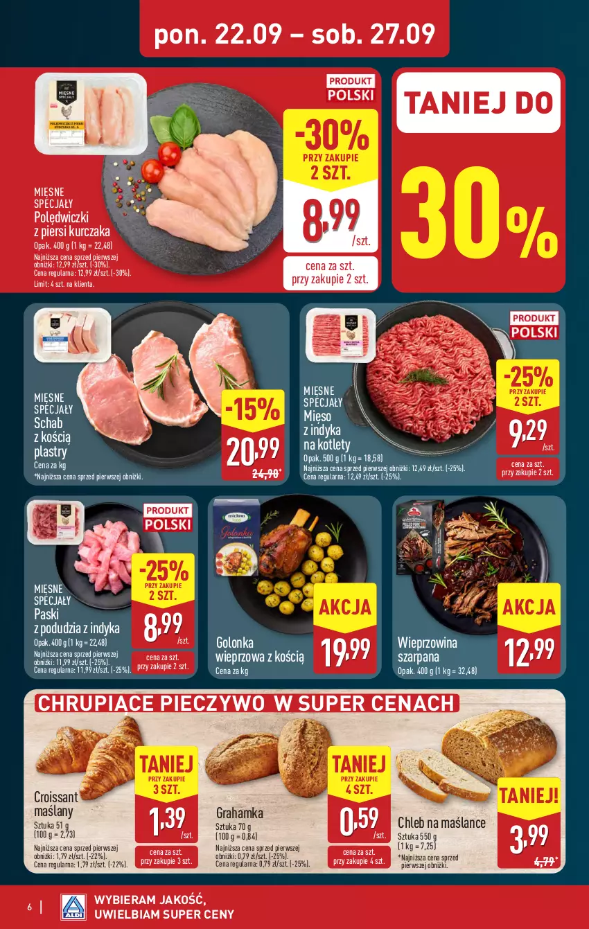 Gazetka promocyjna Aldi - Pełna oferta - ważna 22.09 do 27.09.2025 - strona 6 - produkty: Chleb, Croissant, Golonka wieprzowa, Gra, Kotlet, Kurczak, Mięsne specjały, Mięso, Mięso z indyka, Piec, Pieczywo, Wieprzowina