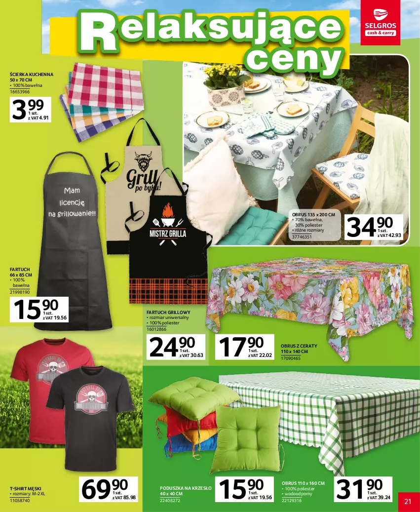 Gazetka promocyjna Selgros - Katalog Grill - ważna 20.04 do 02.05.2023 - strona 21 - produkty: Fa, Grill, Krzesło, Obrus, Poduszka, Por, T-shirt, Wełna