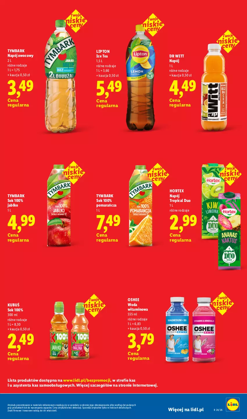 Gazetka promocyjna Lidl - Rewolucja cenowa! - ważna 16.09 do 30.09.2026 - strona 11 - produkty: Hortex, Ice tea, Kubuś, Lipton, Napój, Oshee, Sok, Tropical, Tymbark, Woda