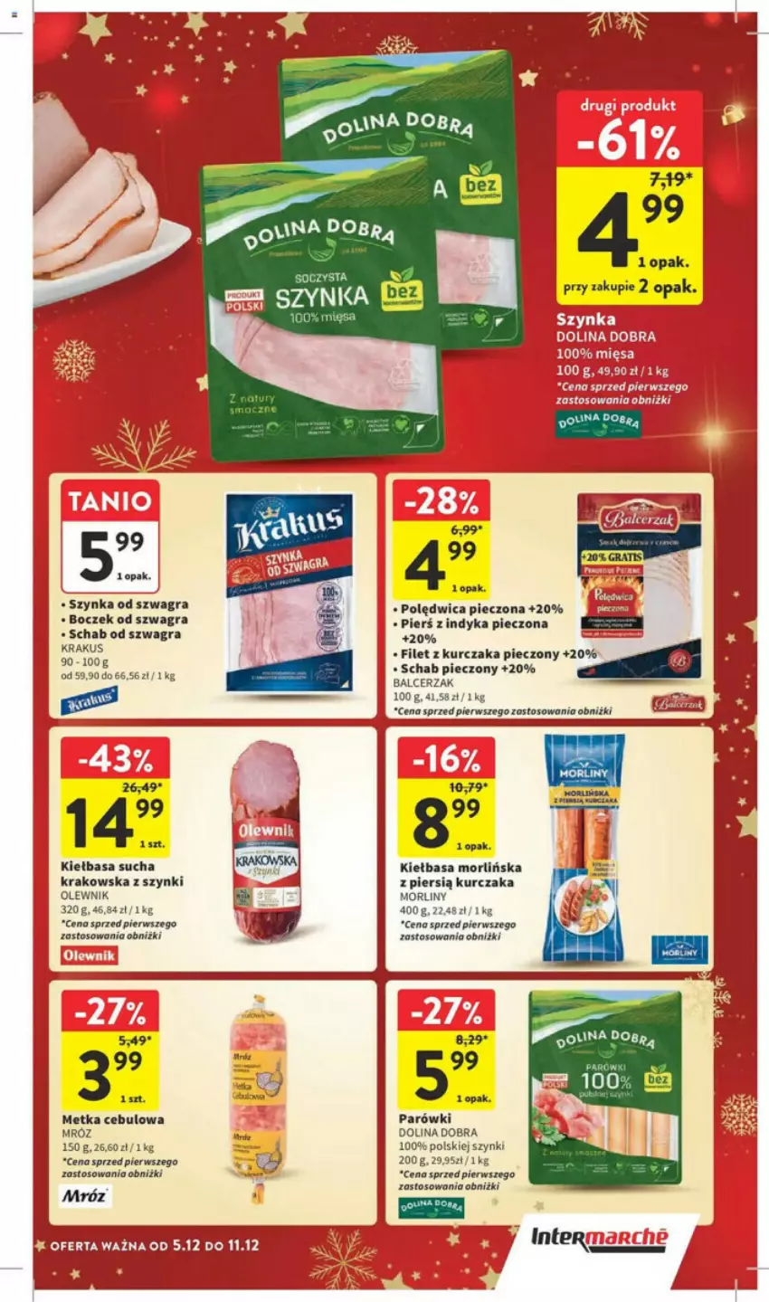 Gazetka promocyjna Intermarche - ważna 05.12 do 11.12.2024 - strona 14 - produkty: Boczek, Gra, Kiełbasa, Krakus, Kurczak, Morliny, Olewnik, Parówki, Piec, Polędwica, Schab pieczony, Szynka