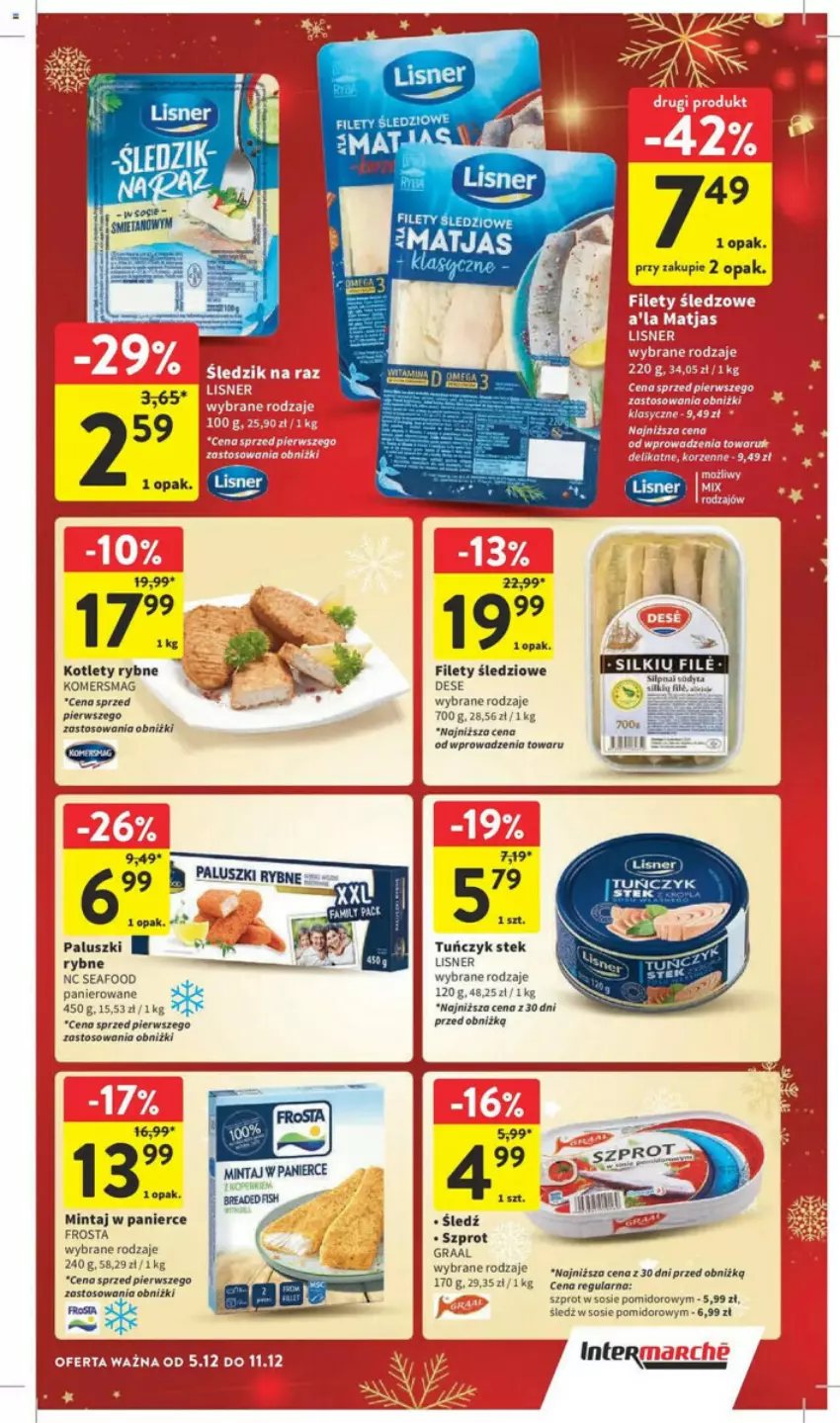 Gazetka promocyjna Intermarche - ważna 05.12 do 11.12.2024 - strona 16 - produkty: Fa, Gra, Graal, Kotlet, Mintaj, Sos, Stek, Szprot, Szprot w sosie, Tuńczyk