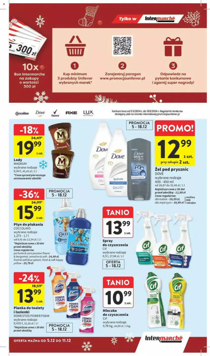 Gazetka promocyjna Intermarche - ważna 05.12 do 11.12.2024 - strona 27 - produkty: Cif, Coccolino, Domestos, Dove, Perfum, Płyn do płukania