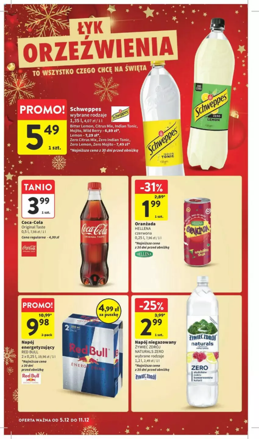 Gazetka promocyjna Intermarche - ważna 05.12 do 11.12.2024 - strona 30 - produkty: Coca-Cola, Gin, Hellena, Napój, Napój niegazowany, Oranżada, Red Bull