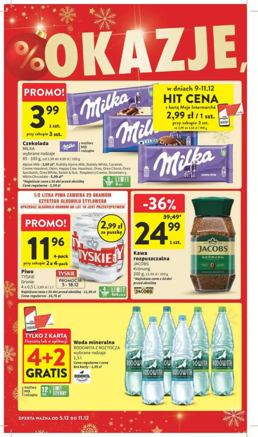 Gazetka promocyjna Intermarche - ważna 05.12 do 11.12.2024 - strona 4 - produkty: Czekolada, Gra, Jacobs, Kawa, Milka, Oreo, Piwo, Tyskie, Woda, Woda mineralna