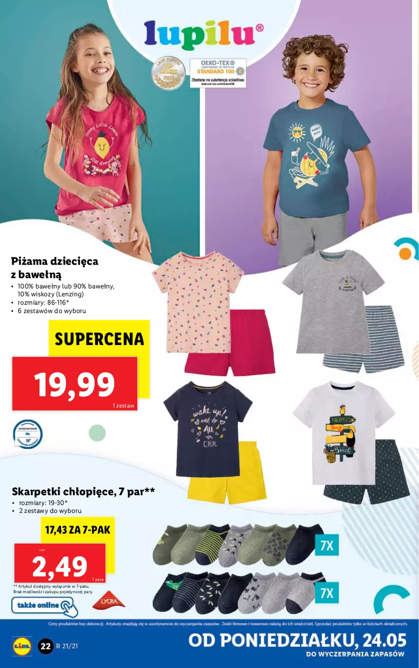 Gazetka promocyjna Lidl - GAZETKA - ważna 24.05 do 29.05.2021 - strona 22 - produkty: Dzieci, Karp, Piżama, Skarpetki