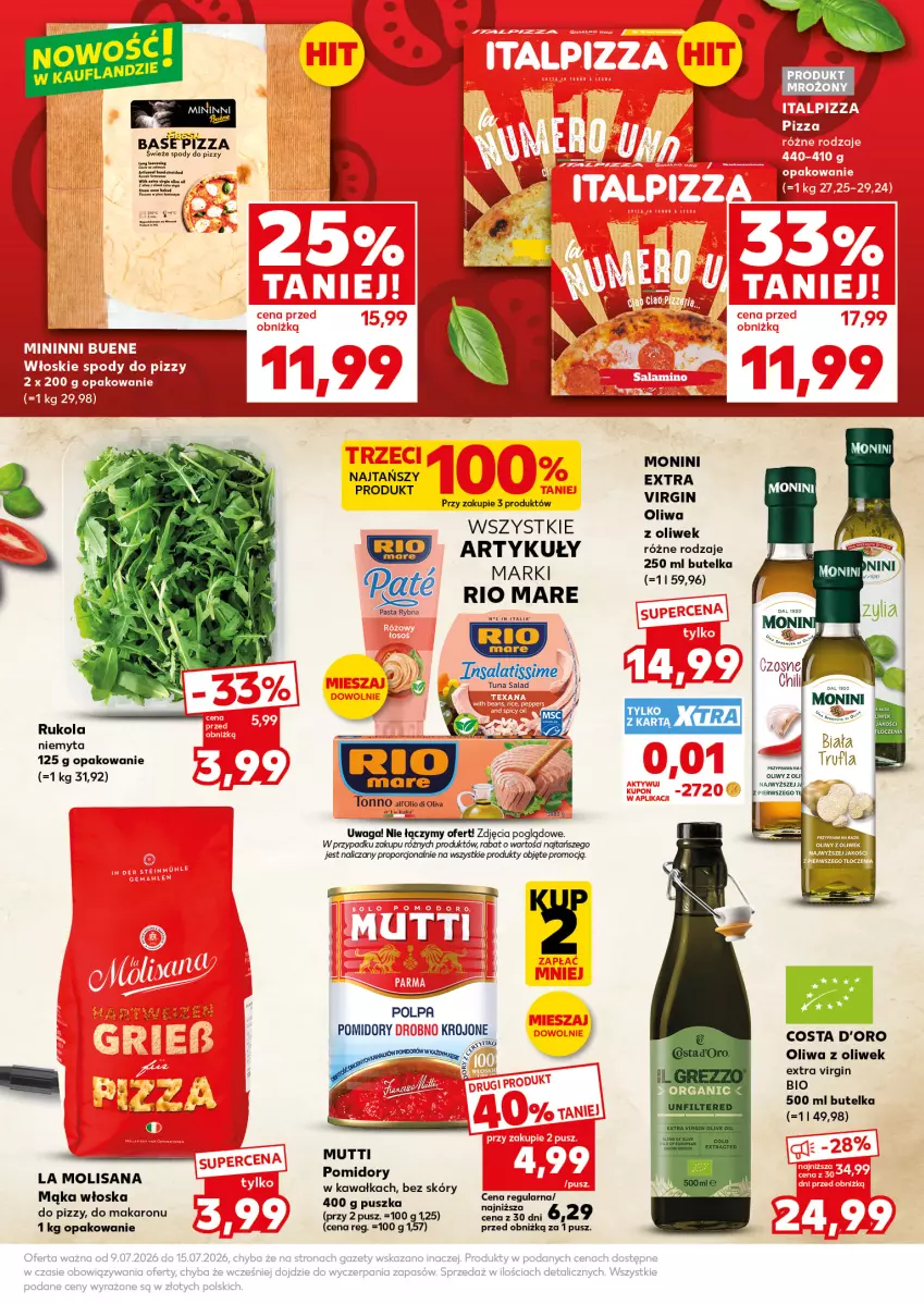 Gazetka promocyjna Kaufland - Mocny Start - ważna 13.07 do 15.07.2026 - strona 17 - produkty: Costa d'Oro, Gin, Isana, Kawa, Mąka, Makaron, Monini, Oliwa, Oliwa z oliwek, Pizza, Pomidory, Pomidory krojone, Por, Rio Mare, Rukola, Waga