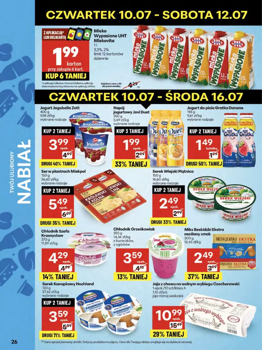 Gazetka promocyjna Delikatesy Centrum - Franczyza DC28 Czwartek - ważna 10.07 do 16.07.2025 - strona 26 - produkty: Bell, Bella, Beskidzki, Danone, Fa, Gra, Hochland, Jaja, Jogobella, Jogurt, Koc, Mleko, Mlekovita, Napój, Piątnica, Rum, Ser, Serek, Serek kanapkowy, Serek wiejski, Zott