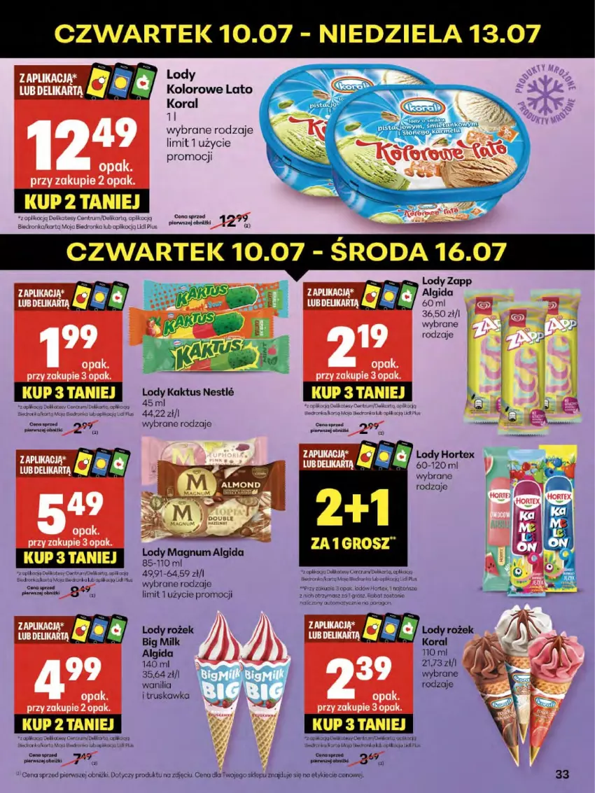 Gazetka promocyjna Delikatesy Centrum - Franczyza DC28 Czwartek - ważna 10.07 do 16.07.2025 - strona 33 - produkty: Algida, Big Milk, Hortex, Kaktus, Koc, LG, Lody, Orka, Rum, Tran