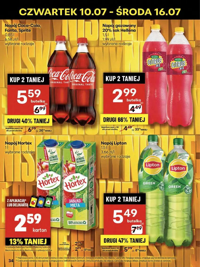Gazetka promocyjna Delikatesy Centrum - Franczyza DC28 Czwartek - ważna 10.07 do 16.07.2025 - strona 34 - produkty: Coca-Cola, Fa, Fanta, Gin, Lipton, Napój, Rum, Sprite
