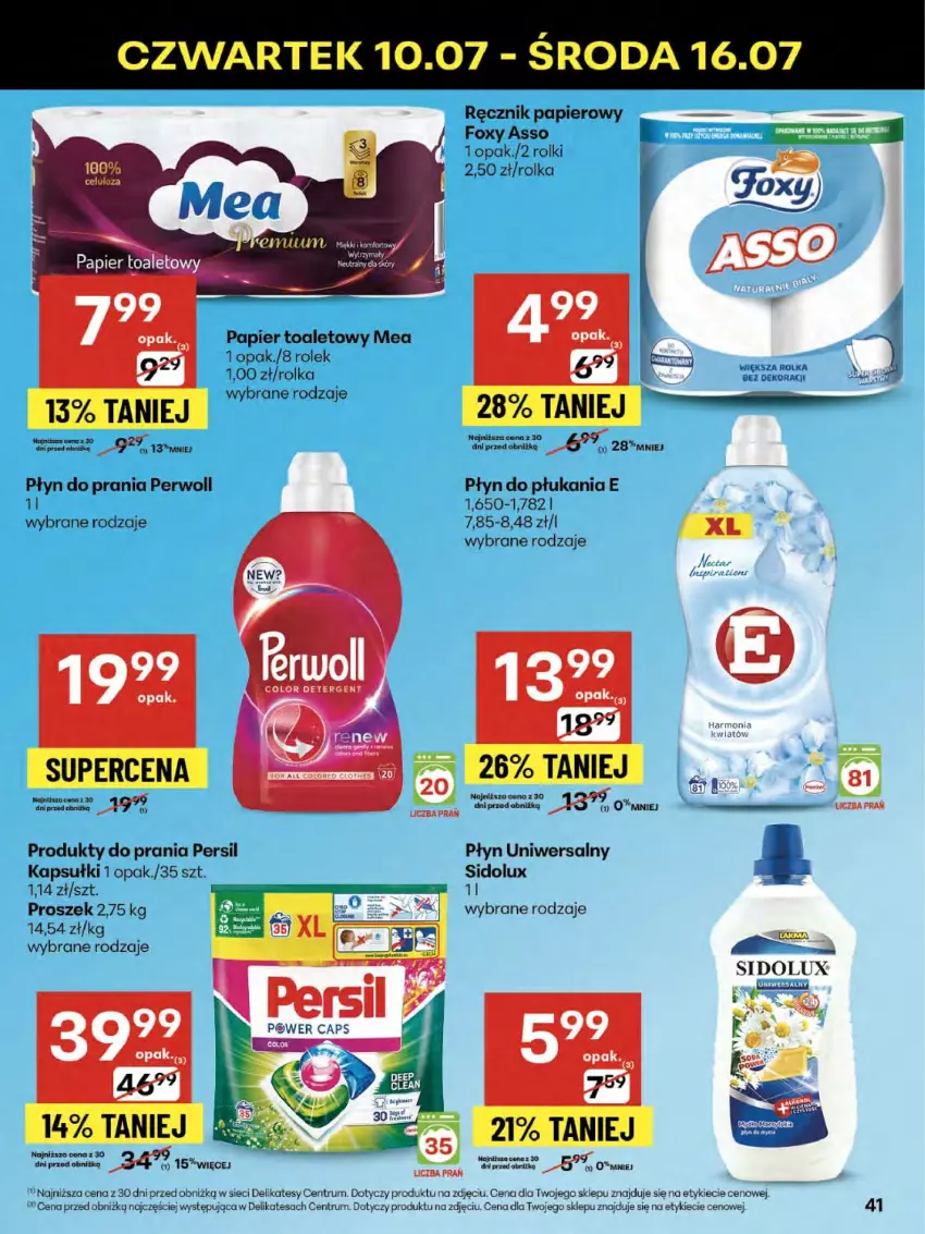 Gazetka promocyjna Delikatesy Centrum - Franczyza DC28 Czwartek - ważna 10.07 do 16.07.2025 - strona 41 - produkty: Foxy, Papier, Papier toaletowy, Persil, Perwoll, Płyn do płukania, Płyn do prania, Ręcznik, Rolki, Rum, Sidolux