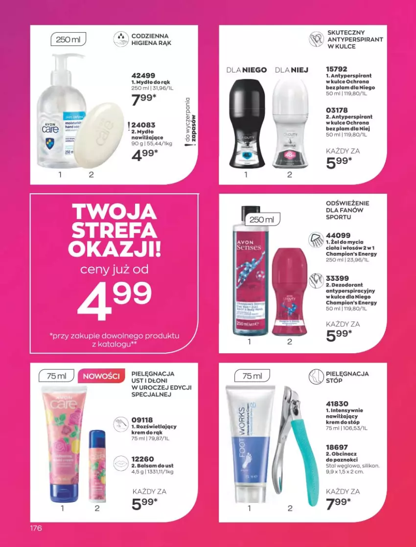 Gazetka promocyjna Avon - Katalog Avon 4/2023 kampania kwiecień - ważna 01.04 do 30.04.2023 - strona 176 - produkty: Antyperspirant, Dezodorant, Fa, Mydło, Por, Sport