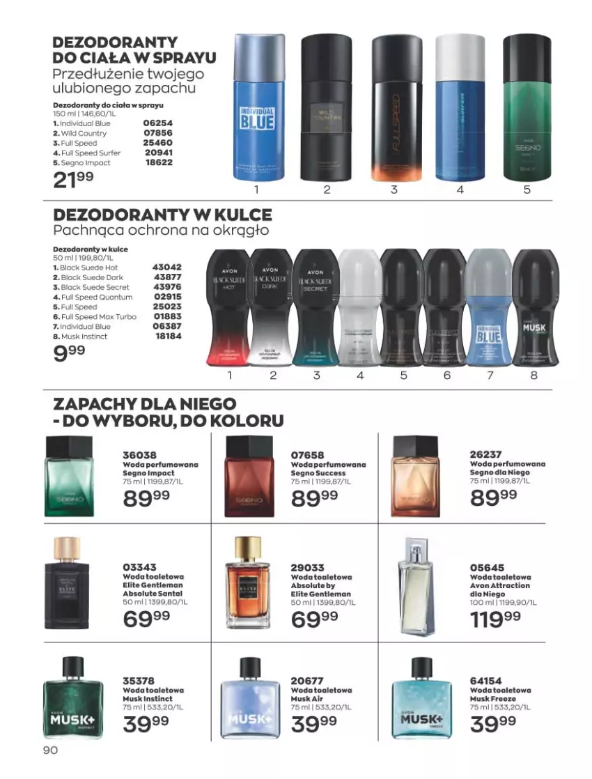 Gazetka promocyjna Avon - Katalog Avon 4/2023 kampania kwiecień - ważna 01.04 do 30.04.2023 - strona 90 - produkty: Absolut, Dezodorant, Lack, Mus, Surf, Woda, Woda toaletowa