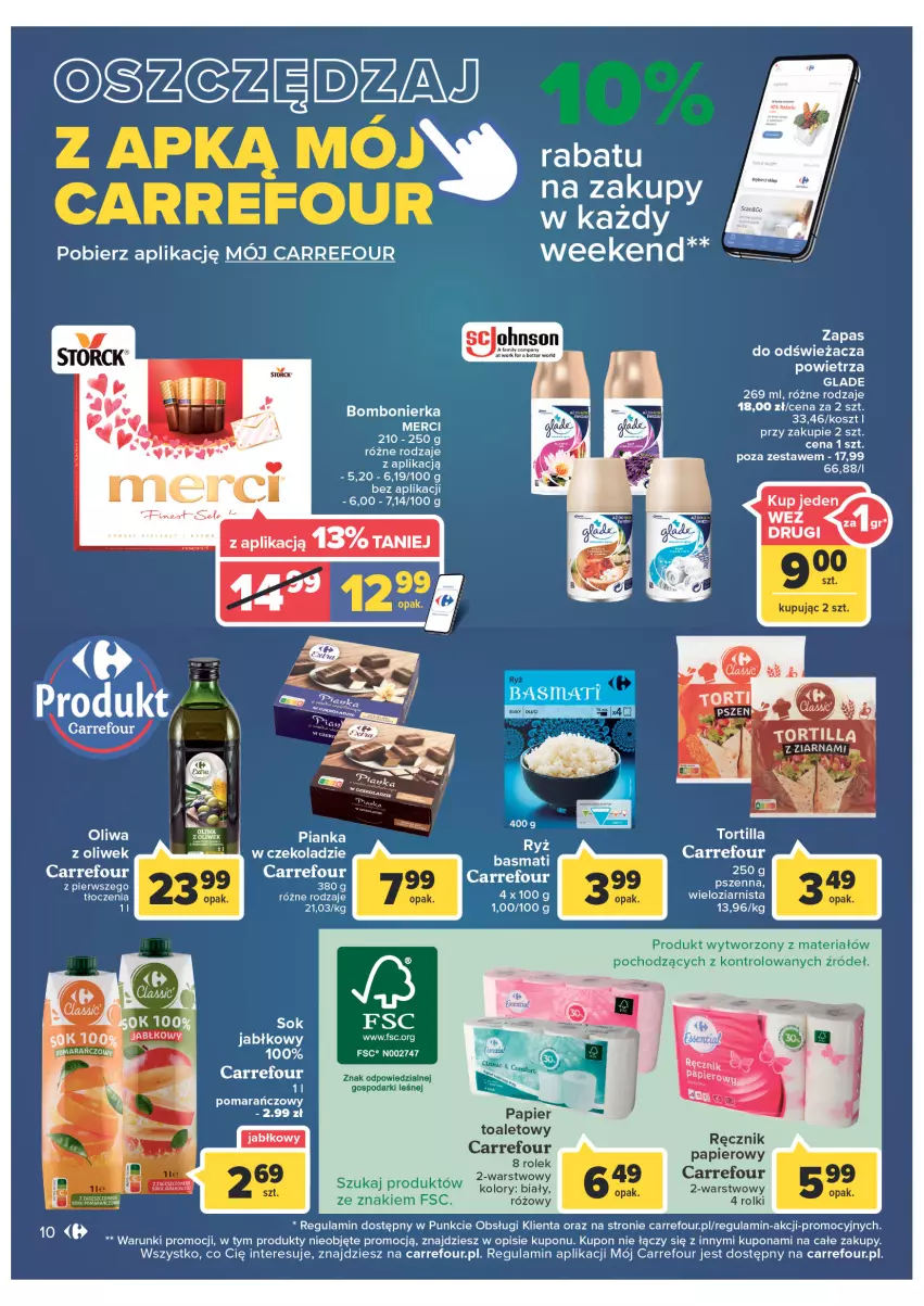 Gazetka promocyjna Carrefour - Gazetka Express - ważna 08.02 do 14.02.2022 - strona 10 - produkty: Kosz, Merci, Papier, Ręcznik, Rolki, Ryż, Ryż basmati, Sok, Tortilla