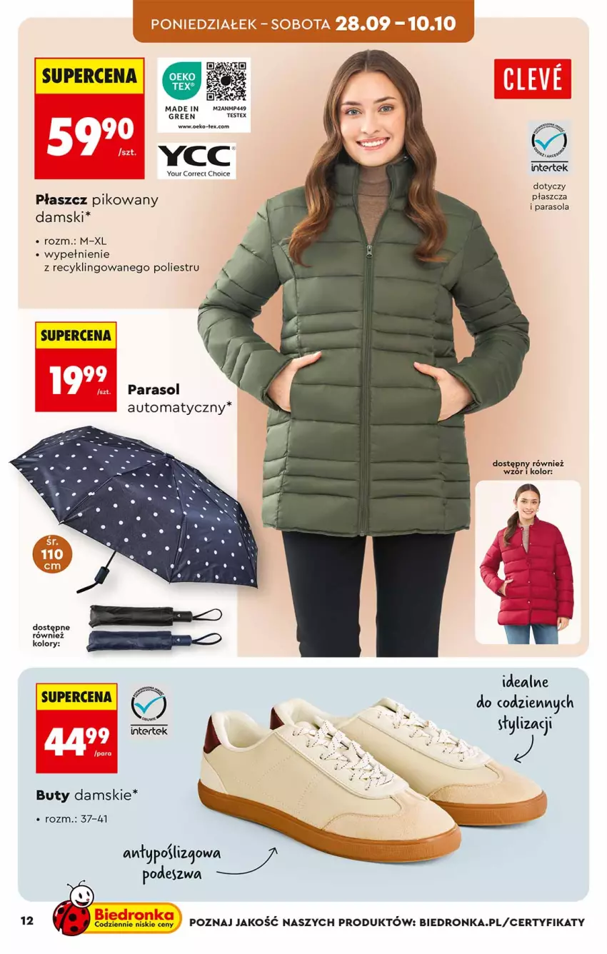 Gazetka promocyjna Biedronka - Okazje Tygodnia - ważna 26.09 do 10.10.2026 - strona 12 - produkty: Buty, Parasol, Płaszcz