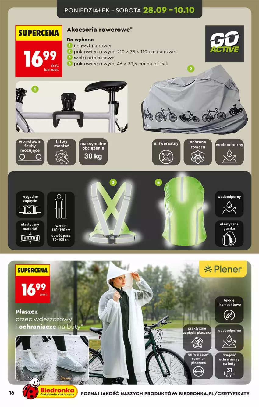 Gazetka promocyjna Biedronka - Okazje Tygodnia - ważna 26.09 do 10.10.2026 - strona 16 - produkty: Buty, Płaszcz, Plecak, Pokrowiec, Por, Rower