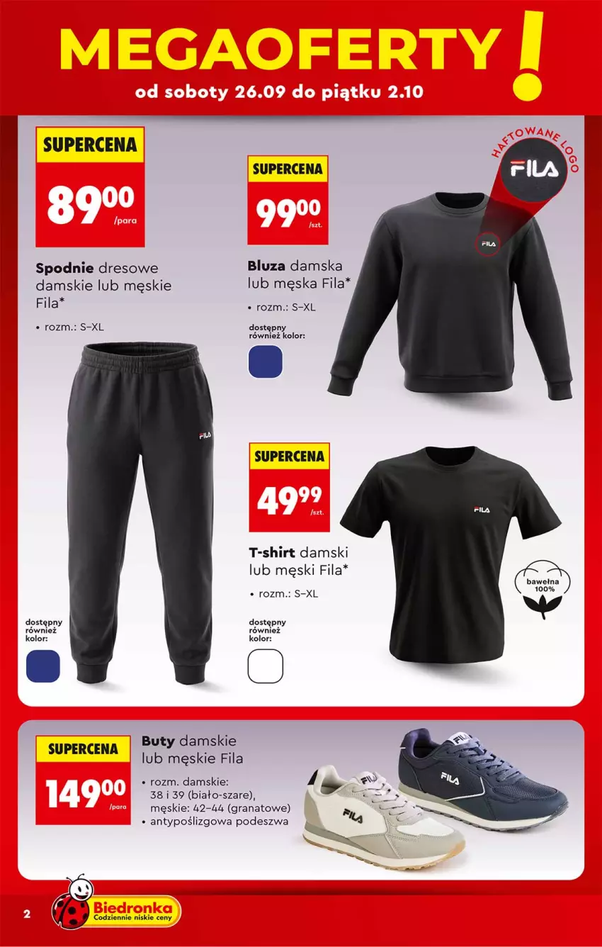 Gazetka promocyjna Biedronka - Okazje Tygodnia - ważna 26.09 do 10.10.2026 - strona 2 - produkty: Bluza, Buty, Dres, Gra, Granat, Spodnie, Spodnie dresowe, T-shirt