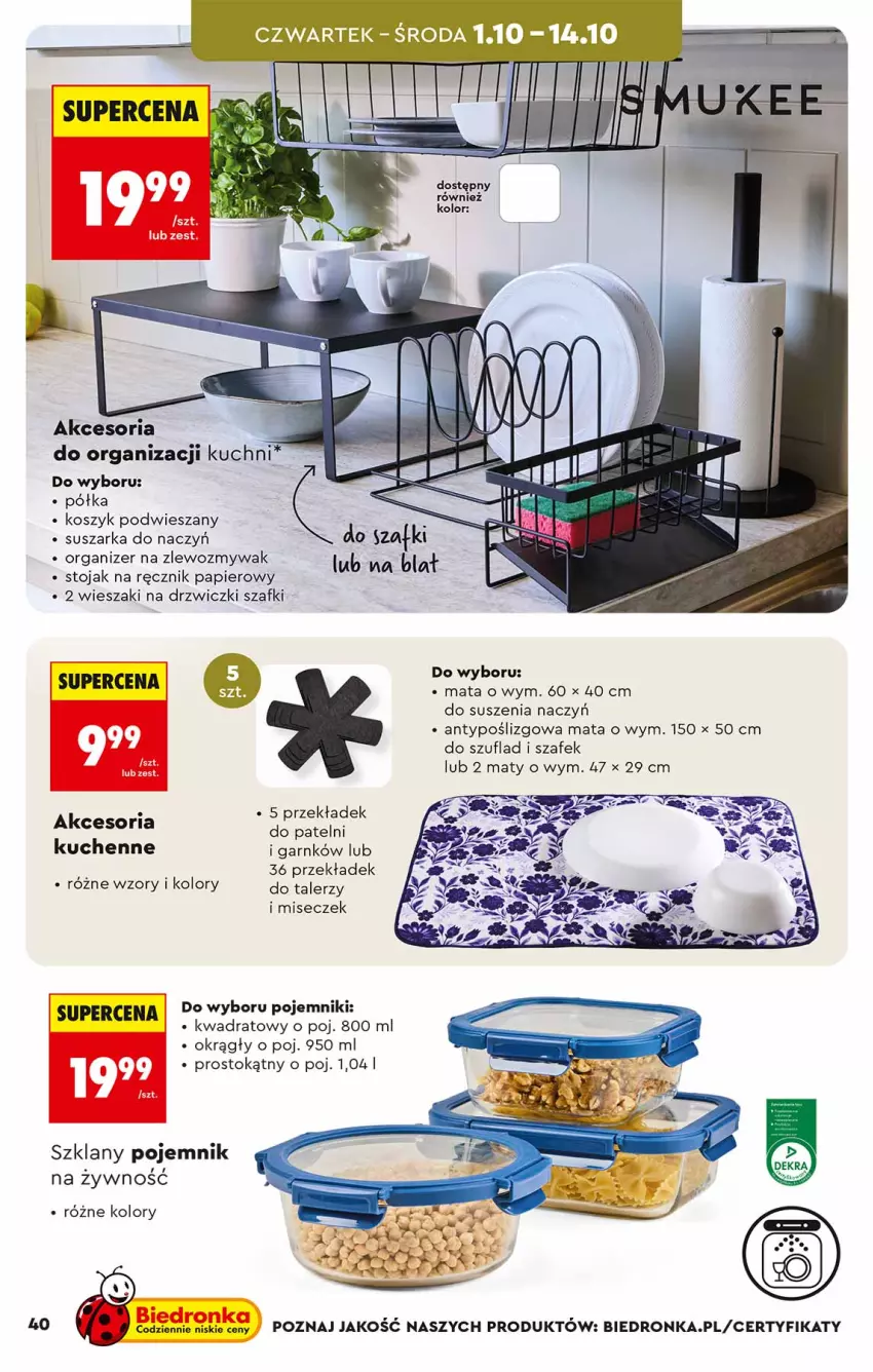 Gazetka promocyjna Biedronka - Okazje Tygodnia - ważna 26.09 do 10.10.2026 - strona 40 - produkty: Drzwi, Kosz, Organizer, Papier, Pojemnik, Półka, Ręcznik, Stojak, Suszarka, Suszarka do naczyń, Talerz, Wieszak, Zlew, Zlewozmywak