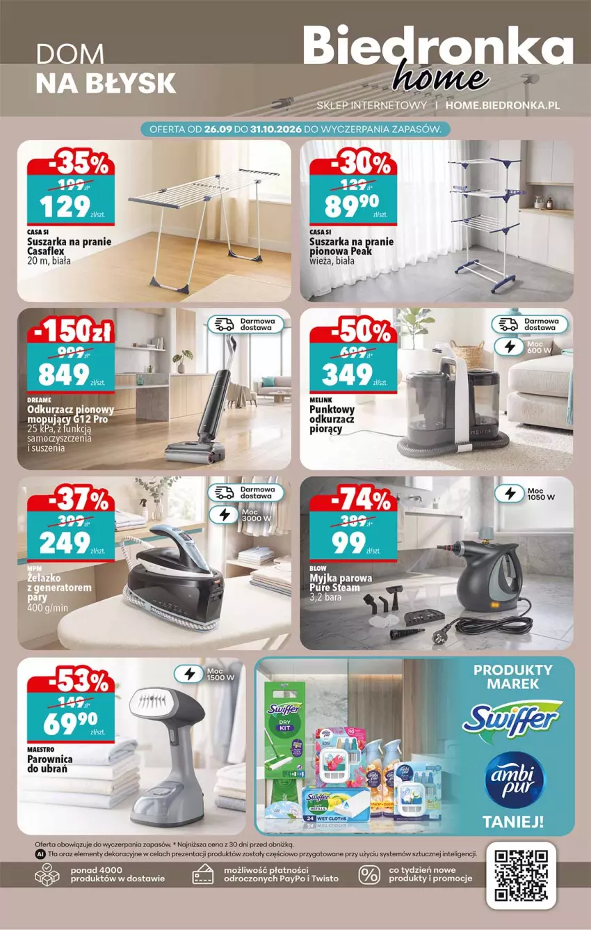 Gazetka promocyjna Biedronka - Okazje Tygodnia - ważna 26.09 do 10.10.2026 - strona 47 - produkty: Intel, Odkurzacz, Parownica, Suszarka, Suszarka na pranie
