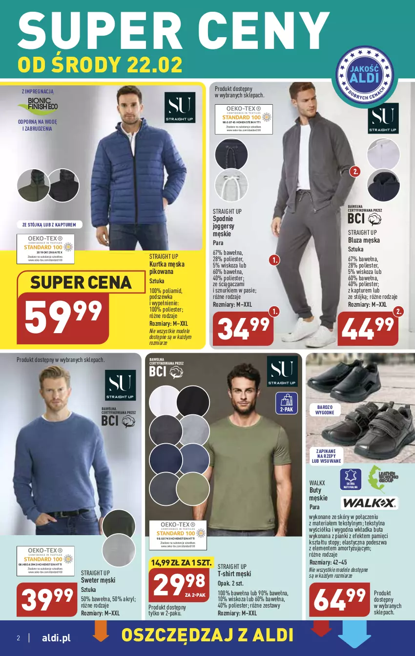 Gazetka promocyjna Aldi - COŚ na przyszły tydzień - ważna 22.02 do 25.02.2023 - strona 2 - produkty: Bluza, Buty, Kurtka, Por, Spodnie, Sweter, T-shirt, Top, Wełna