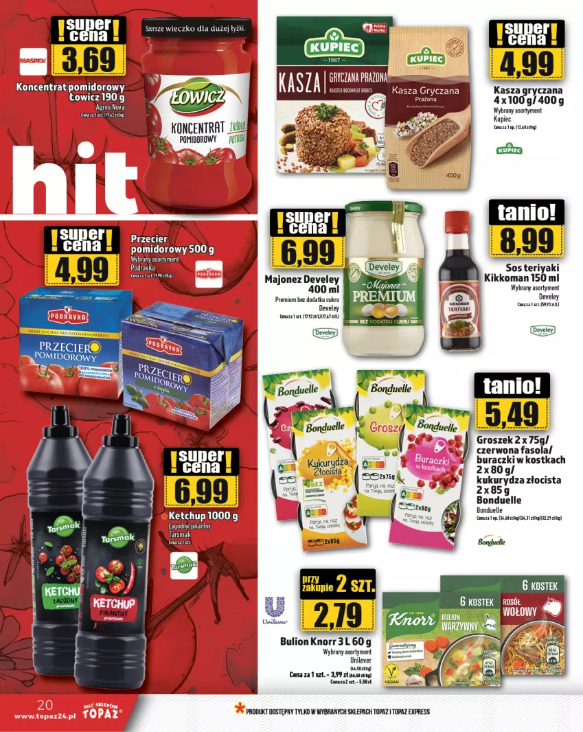 Gazetka promocyjna Topaz - Gazetka - ważna 14.11 do 20.11.2024 - strona 20 - produkty: Bonduelle, Bulion, Groszek, Gry, Kasza, Kasza gryczana, Knorr, Kukurydza, Lion, Majonez, Por, Sałat, Sos, Top