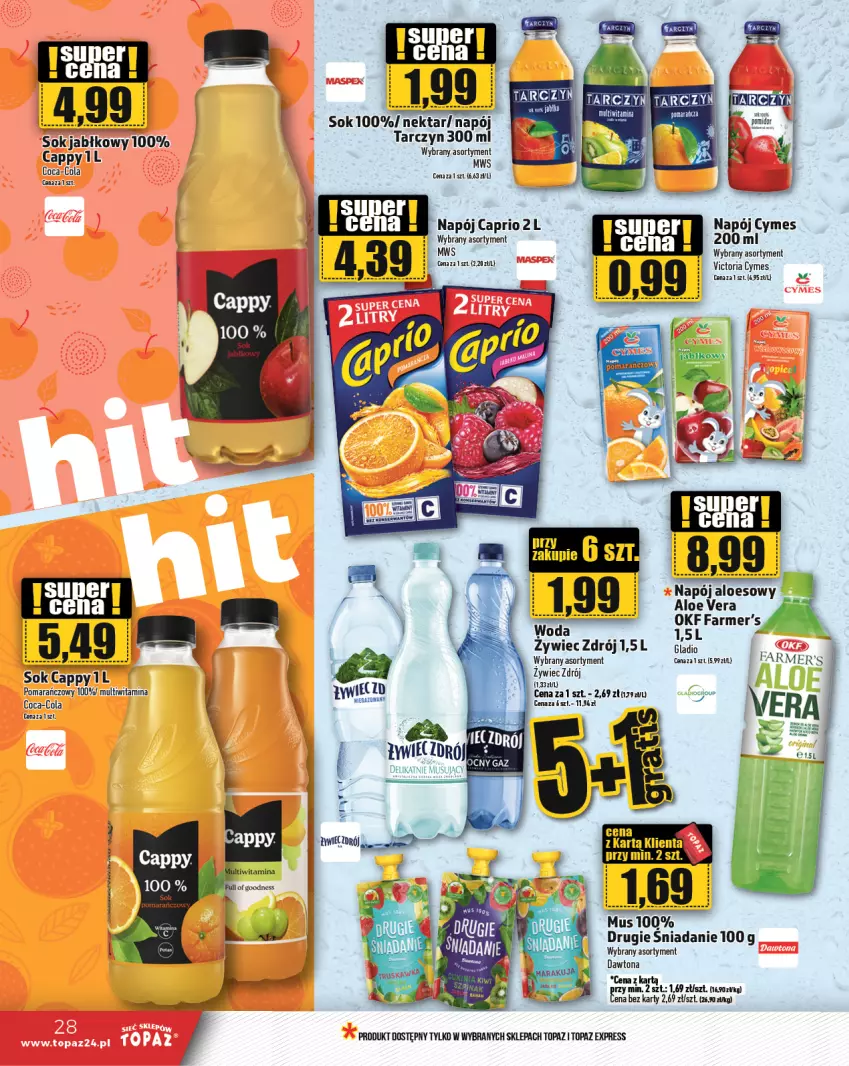 Gazetka promocyjna Topaz - Gazetka - ważna 14.11 do 20.11.2024 - strona 28 - produkty: Aloe vera, Cappy, Coca-Cola, Fa, Mus, Napój, Nektar, Sok, Top