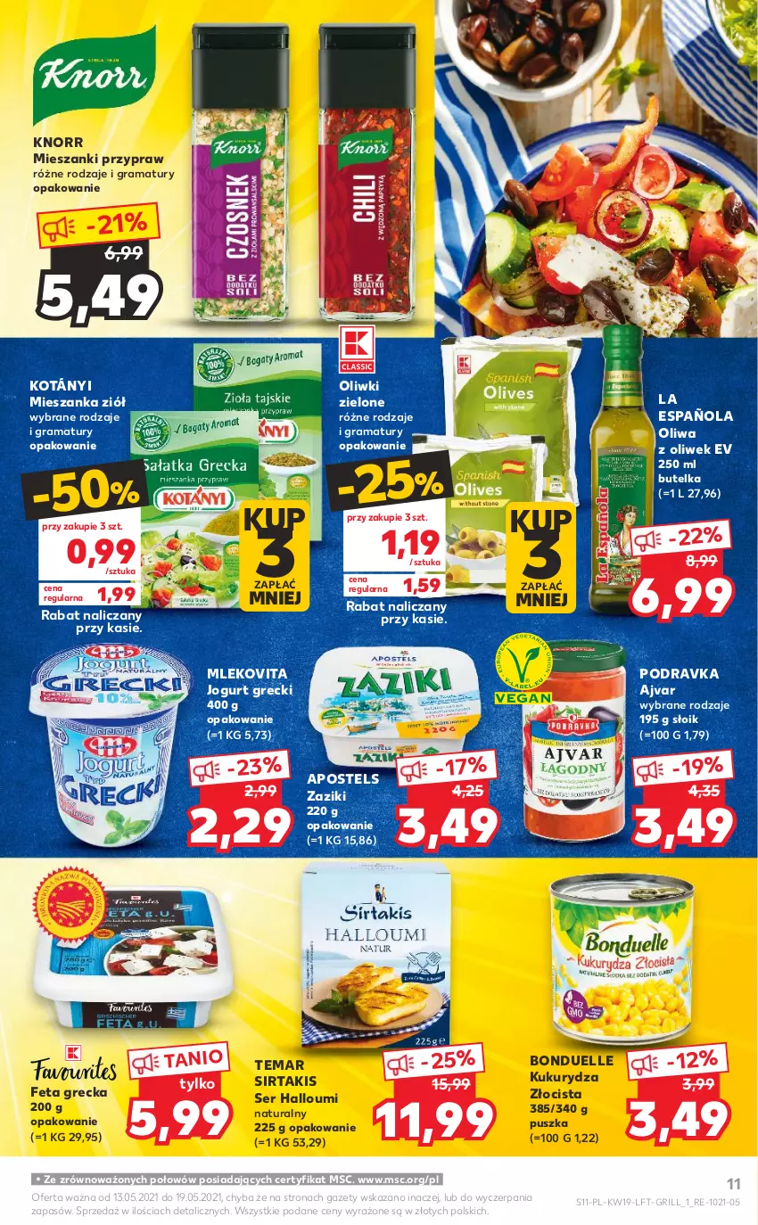 Gazetka promocyjna Kaufland - OFERTA TYGODNIA - ważna 13.05 do 19.05.2021 - strona 11 - produkty: Bonduelle, Feta, Gra, Grill, Jogurt, Knorr, Kotányi, Kukurydza, Mleko, Mlekovita, Oliwa z oliwek, Oliwki, Oliwki zielone, Podravka, Rama, Ser