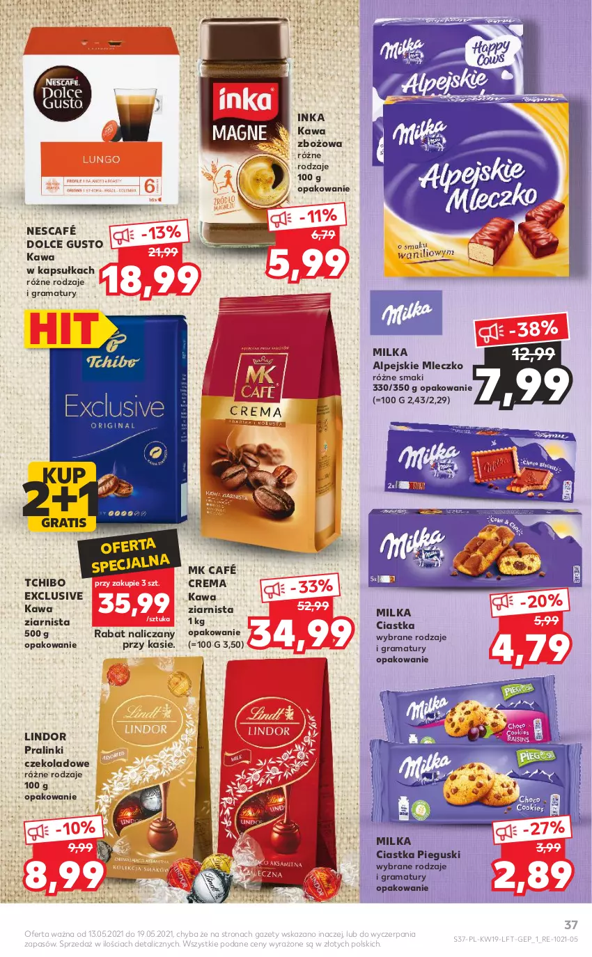 Gazetka promocyjna Kaufland - OFERTA TYGODNIA - ważna 13.05 do 19.05.2021 - strona 37 - produkty: Ciastka, Dolce Gusto, Gra, Inka, Kawa, Kawa zbożowa, Kawa ziarnista, Lindor, Milka, Mleczko, Nescafé, Rama, Tchibo