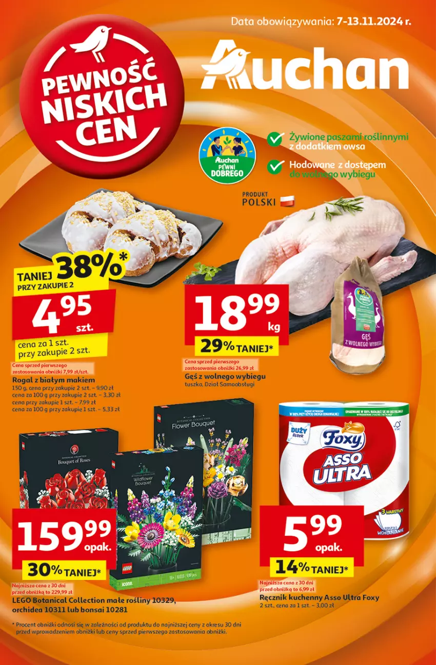 Gazetka promocyjna Auchan - Pewność Niskich Cen Hipermarket - ważna 07.11 do 13.11.2024 - strona 1 - produkty: Foxy, LEGO, Ręcznik, Rogal, Tusz