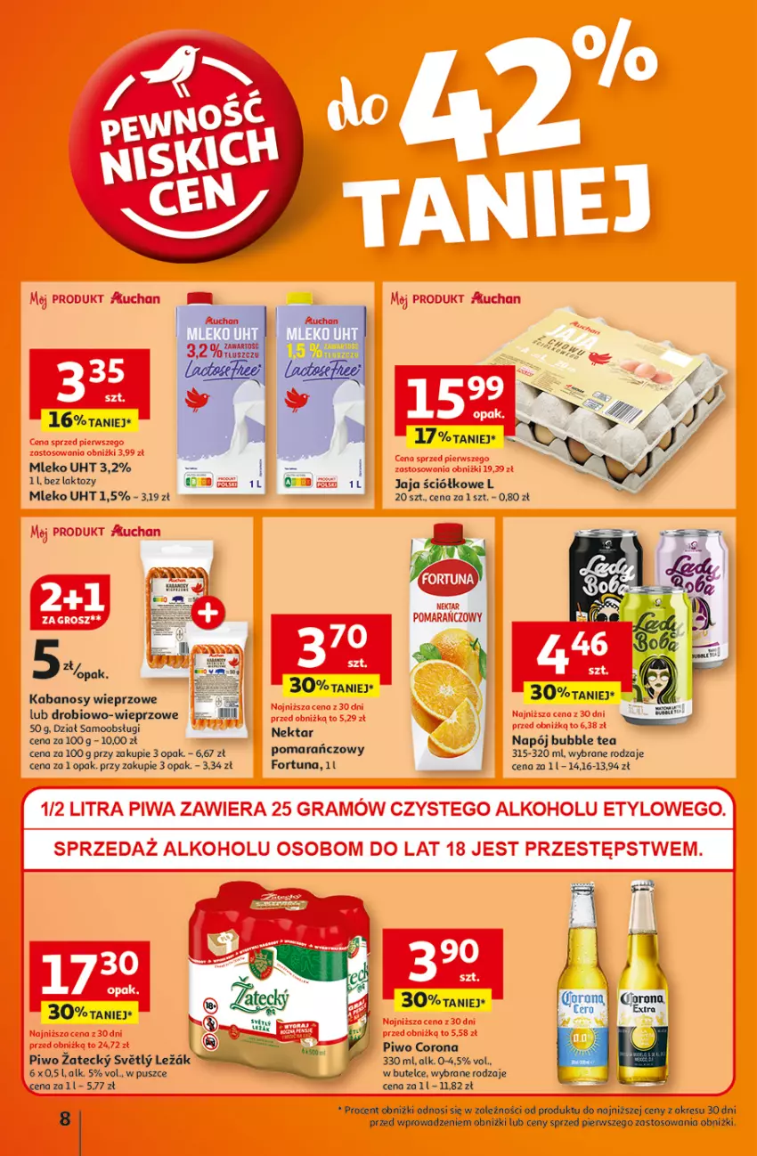 Gazetka promocyjna Auchan - Pewność Niskich Cen Hipermarket - ważna 07.11 do 13.11.2024 - strona 10 - produkty: Fortuna, Jaja, Kabanos, LG, Mleko, Napój, Nektar, Piwo