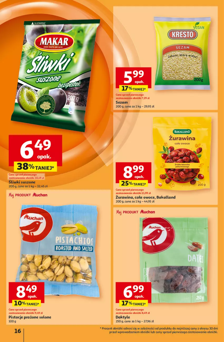 Gazetka promocyjna Auchan - Pewność Niskich Cen Hipermarket - ważna 07.11 do 13.11.2024 - strona 18 - produkty: Bakalland, Daktyle, Owoce, Pistacje, Sezam