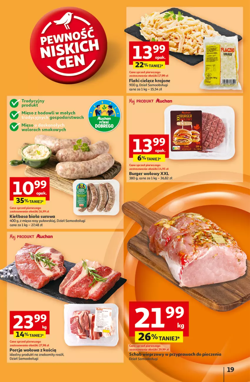 Gazetka promocyjna Auchan - Pewność Niskich Cen Hipermarket - ważna 07.11 do 13.11.2024 - strona 21 - produkty: Burger, Flaki, Kiełbasa, Kiełbasa biała, Mięso, Piec, Por, Rosół, Schab wieprzowy