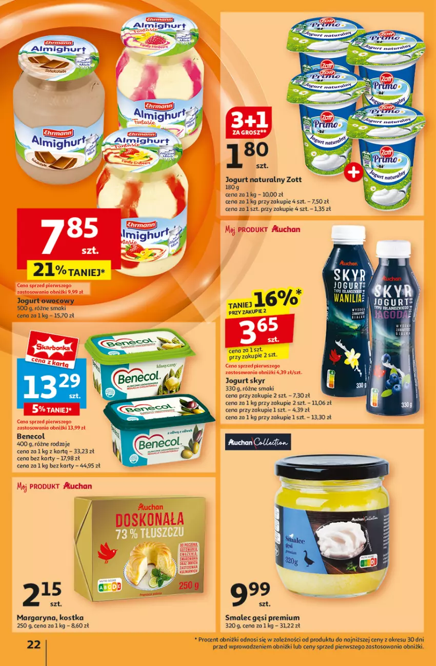 Gazetka promocyjna Auchan - Pewność Niskich Cen Hipermarket - ważna 07.11 do 13.11.2024 - strona 24 - produkty: Benecol, Fa, Jogurt, Jogurt naturalny, Margaryna, Smalec, Zott