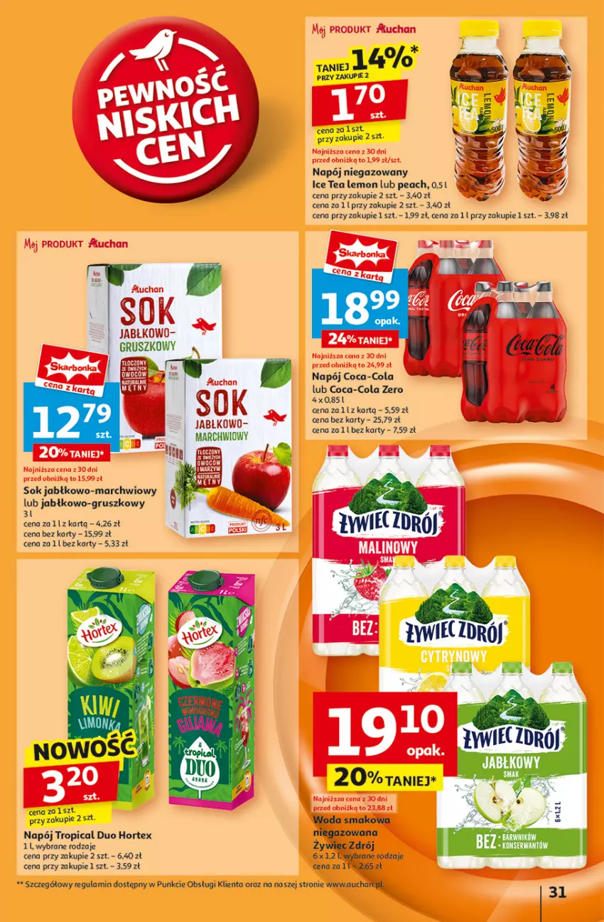 Gazetka promocyjna Auchan - Pewność Niskich Cen Hipermarket - ważna 07.11 do 13.11.2024 - strona 33 - produkty: Coca-Cola, Hortex, Ice tea, Napój, Napój niegazowany, Sok, Tropical, Woda