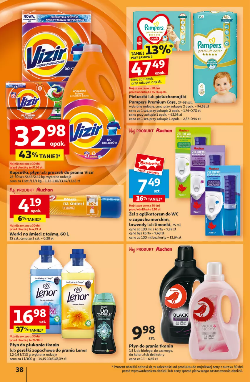 Gazetka promocyjna Auchan - Pewność Niskich Cen Hipermarket - ważna 07.11 do 13.11.2024 - strona 40 - produkty: Lenor, Majtki, Pampers, Pieluchomajtki, Płyn do płukania, Płyn do prania, Ser, Worki na śmiec, Worki na śmieci