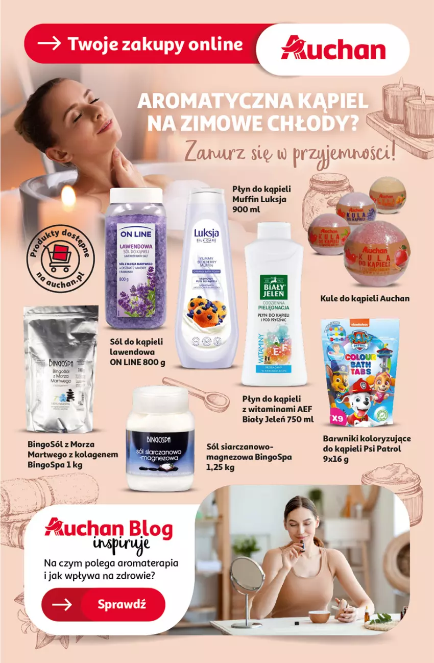 Gazetka promocyjna Auchan - Pewność Niskich Cen Hipermarket - ważna 07.11 do 13.11.2024 - strona 45 - produkty: Biały Jeleń, Kolagen, LG, Luksja, Magnez, Płyn do kąpieli, Psi Patrol, Pur, Sól, Sól do kąpieli, Tera, Zdrowie