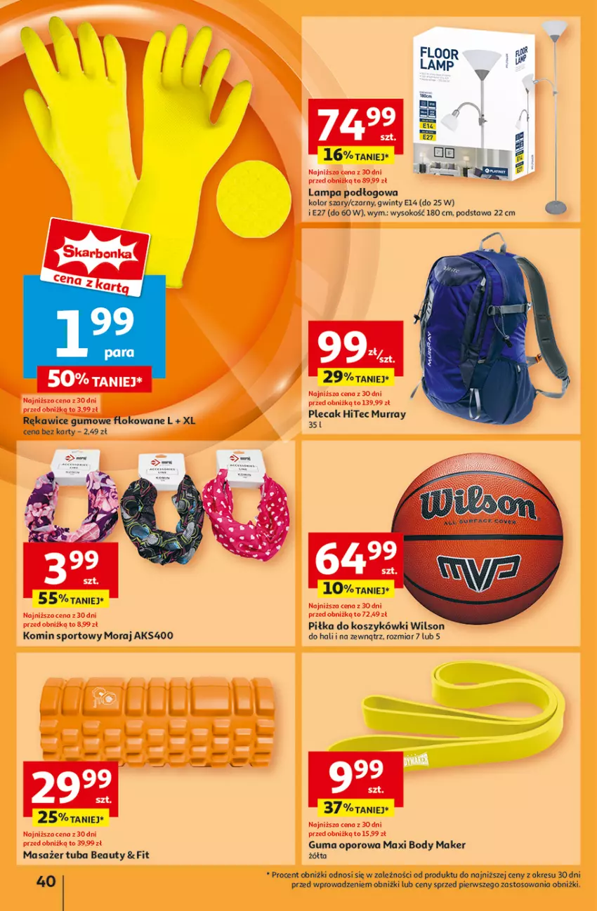 Gazetka promocyjna Auchan - Pewność Niskich Cen Hipermarket - ważna 07.11 do 13.11.2024 - strona 47 - produkty: Body, Kosz, Lampa, Lampa podłogowa, Masażer, Plecak, Por, Rękawice, Sok, Sport, Wilson