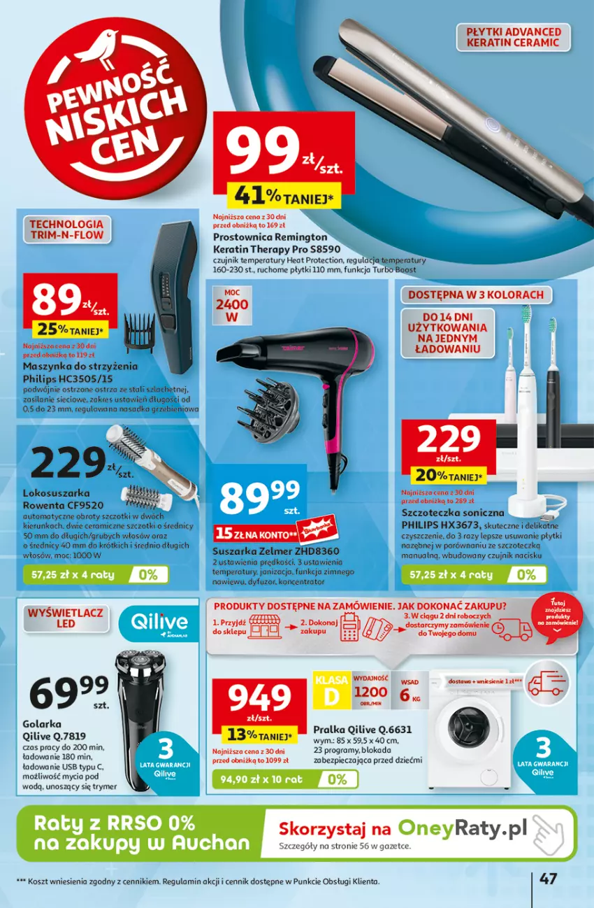 Gazetka promocyjna Auchan - Pewność Niskich Cen Hipermarket - ważna 07.11 do 13.11.2024 - strona 54 - produkty: Golarka, Gra, Kosz, Maszynka, Philips, Piec, Por, Pralka, Remington, Rowenta, Silan, Suszarka, Szczoteczka, Szczoteczka soniczna, Szynka, Zelmer