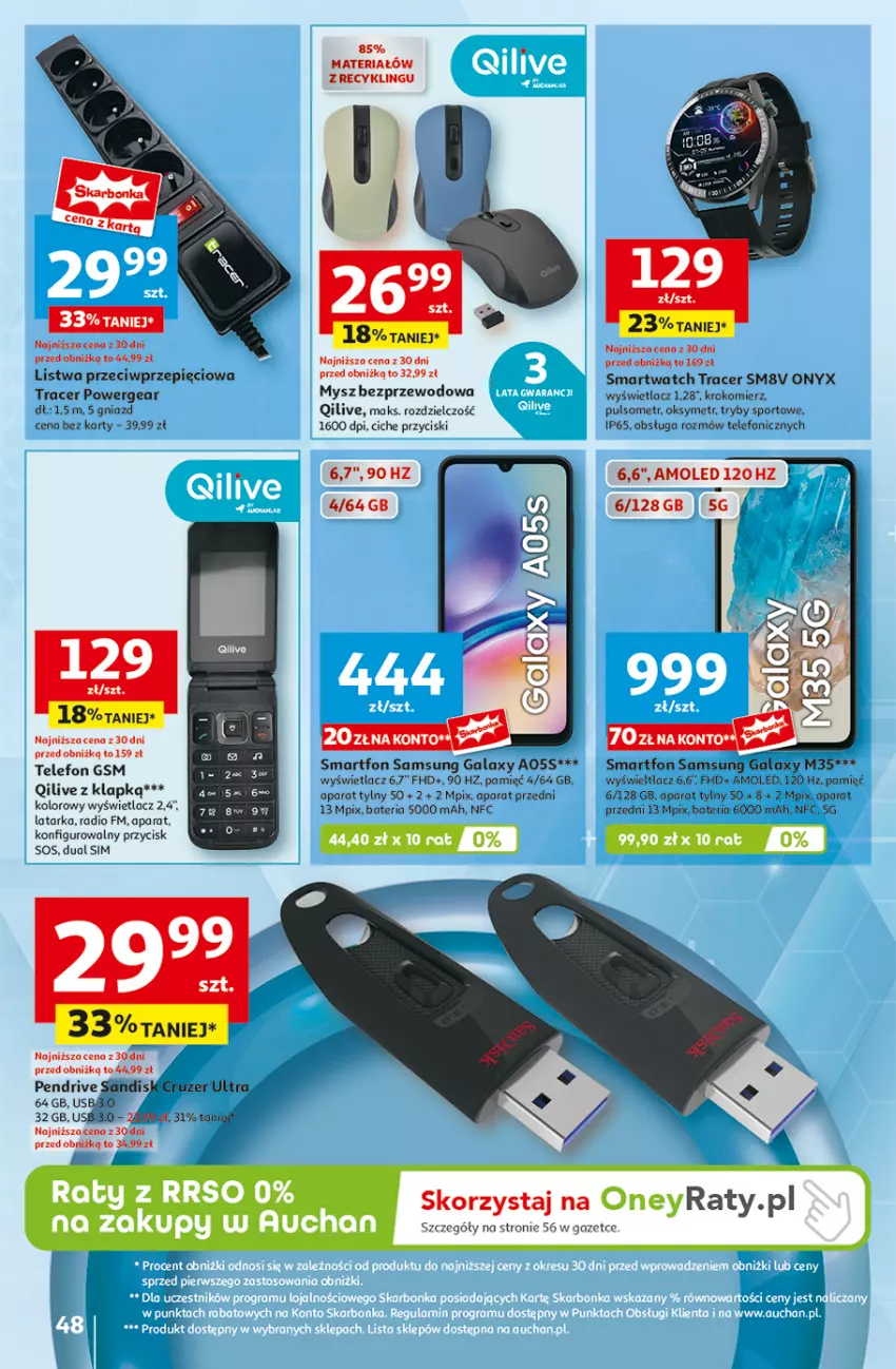 Gazetka promocyjna Auchan - Pewność Niskich Cen Hipermarket - ważna 07.11 do 13.11.2024 - strona 55 - produkty: Acer, Amol, Bateria, Gala, Krokomierz, Latarka, Listwa, Mysz, Mysz bezprzewodowa, Pendrive, Por, Samsung, Smartfon, Smartwatch, Sos, Sport, Tarka, Telefon