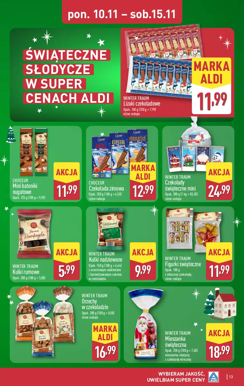 Gazetka promocyjna Aldi - Pełna oferta - ważna 10.11 do 15.11.2025 - strona 13 - produkty: Baton, Czekolada, Lizaki, Lizaki czekoladowe, Orzechy w czekoladzie, Rum, Tonik