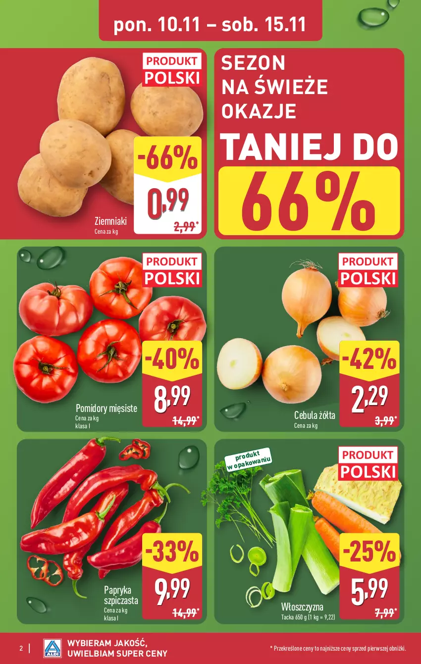 Gazetka promocyjna Aldi - Pełna oferta - ważna 10.11 do 15.11.2025 - strona 2 - produkty: Cebula, Papryka, Pomidory, Szpic, Ziemniaki