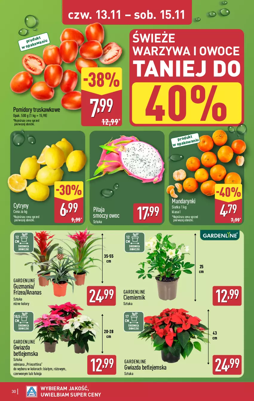 Gazetka promocyjna Aldi - Pełna oferta - ważna 10.11 do 15.11.2025 - strona 30 - produkty: Ananas, Cytryny, Gwiazda, Mandarynki, Owoce, Pomidory, Siatka, Warzywa, Warzywa i owoce