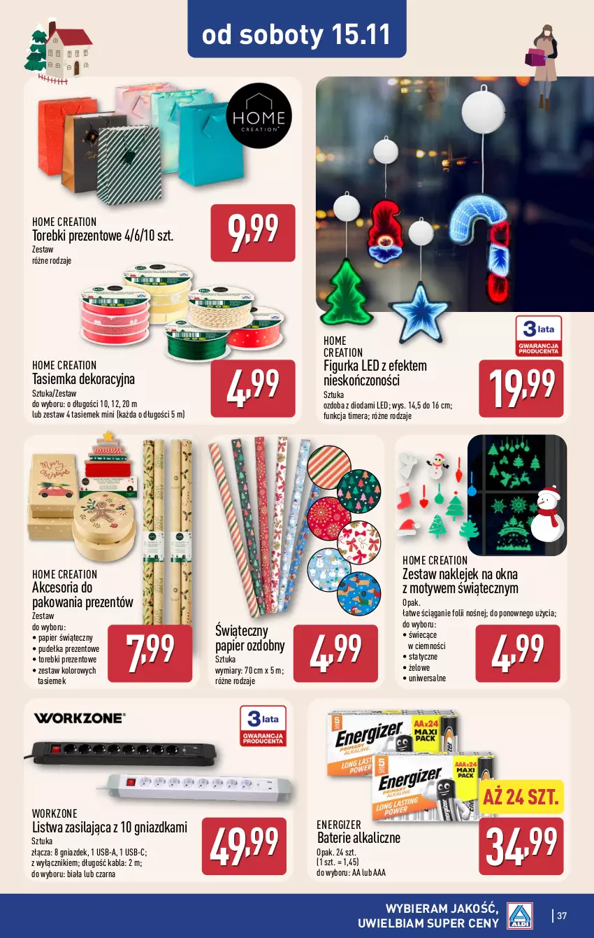 Gazetka promocyjna Aldi - Pełna oferta - ważna 10.11 do 15.11.2025 - strona 37 - produkty: Akcesoria do pakowania, Baterie alkaliczne, Energizer, Klej, Listwa, Ozdoba, Papier, Papier ozdobny