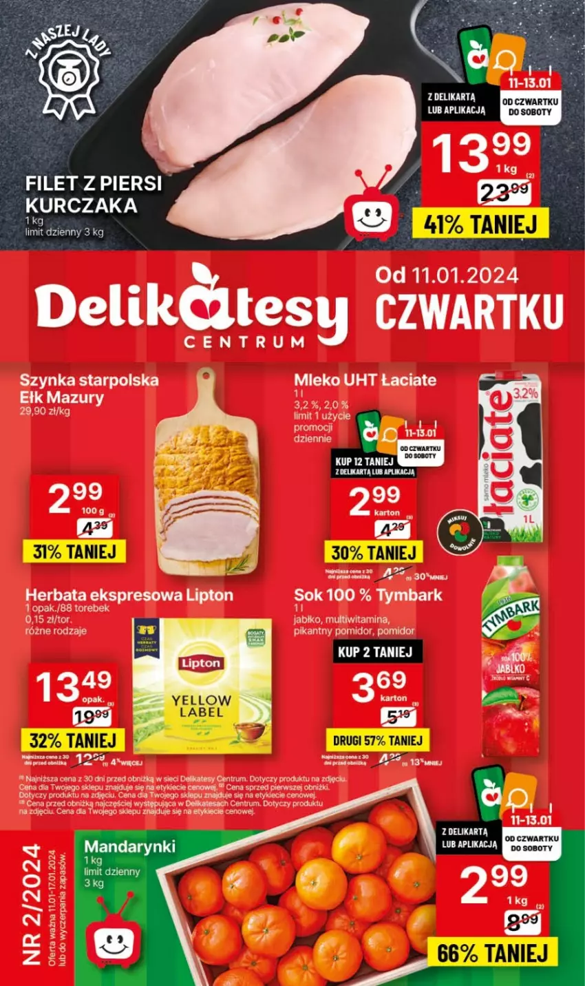 Gazetka promocyjna Delikatesy Centrum - Dyskontowe ceny w Delikatesach Centrum - ważna 11.01 do 17.01.2024 - strona 1 - produkty: Herbata, Lipton, Rum, Sok, Szynka, Tymbark