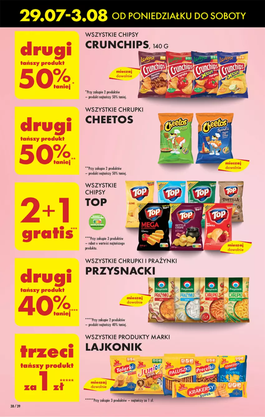 Gazetka promocyjna Biedronka - Od poniedzialku - ważna 29.07 do 03.08.2024 - strona 38 - produkty: Cheetos, Chipsy, Chrupki, Crunchips, Lajkonik, Przysnacki, Top