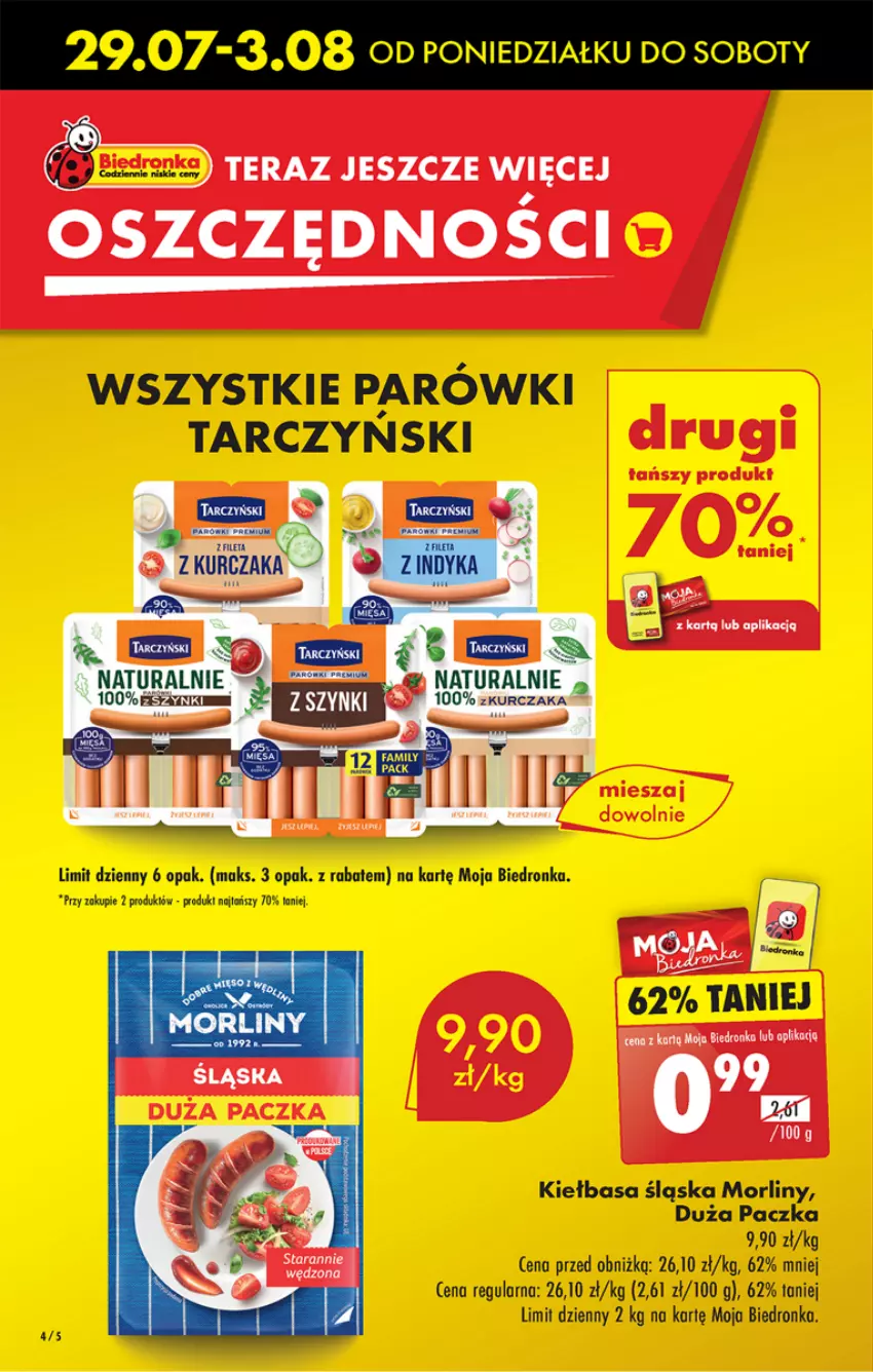 Gazetka promocyjna Biedronka - Od poniedzialku - ważna 29.07 do 03.08.2024 - strona 4 - produkty: Kiełbasa, Kiełbasa śląska, Morliny, Parówki