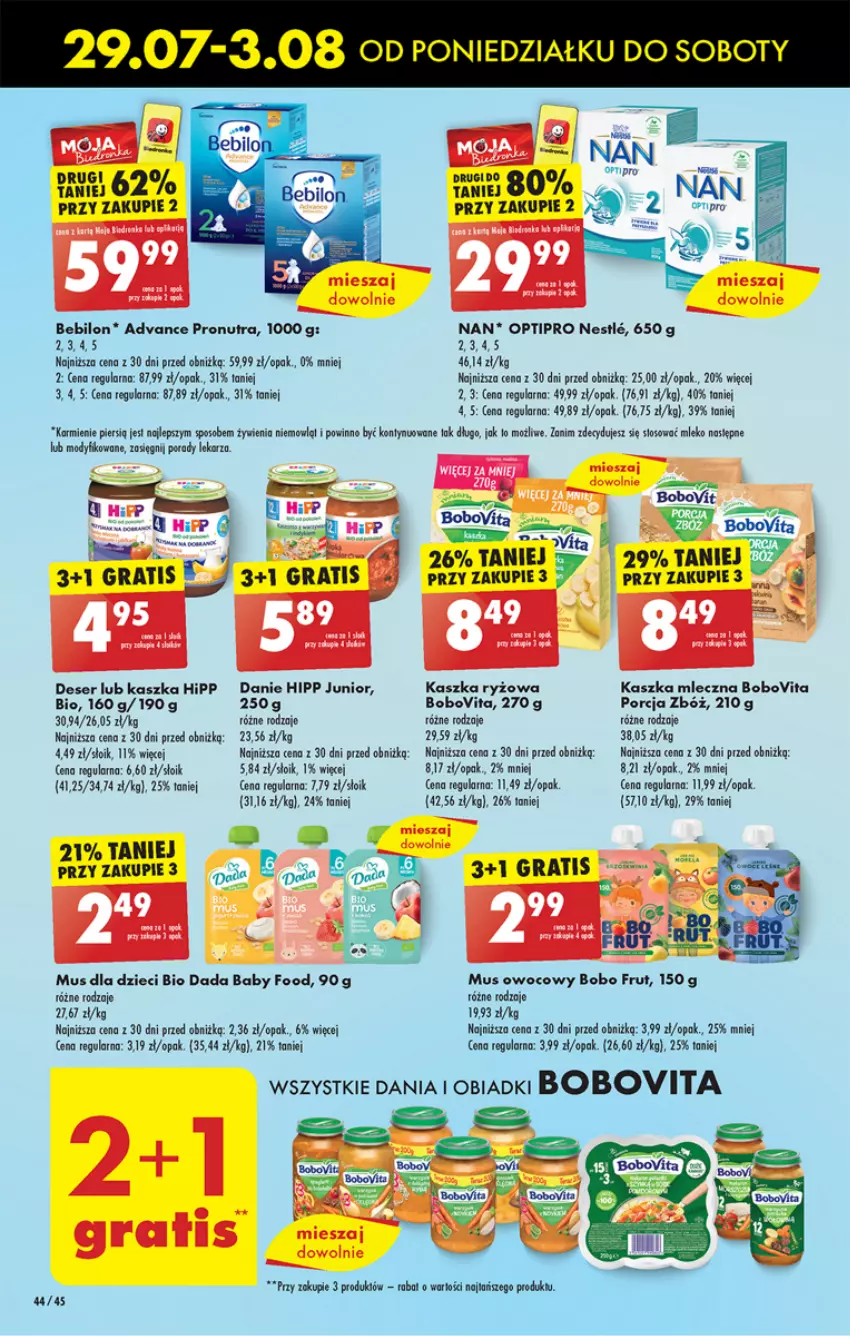 Gazetka promocyjna Biedronka - Od poniedzialku - ważna 29.07 do 03.08.2024 - strona 44 - produkty: BEBILON, BoboVita, Dada, Deser, Dzieci, Gra, HiPP, Karmi, Mleko, Mus, O nas, Por, Ryż, Ser