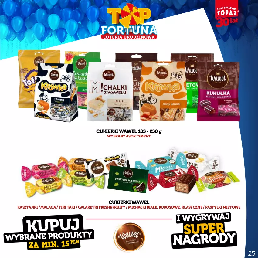 Gazetka promocyjna Topaz - Gazetka - ważna 21.08 do 15.10.2023 - strona 25 - produkty: Cukier, Cukierki, Gala, Galaretki, Gry, Kokos, Michałki, Pastylki, Wawel