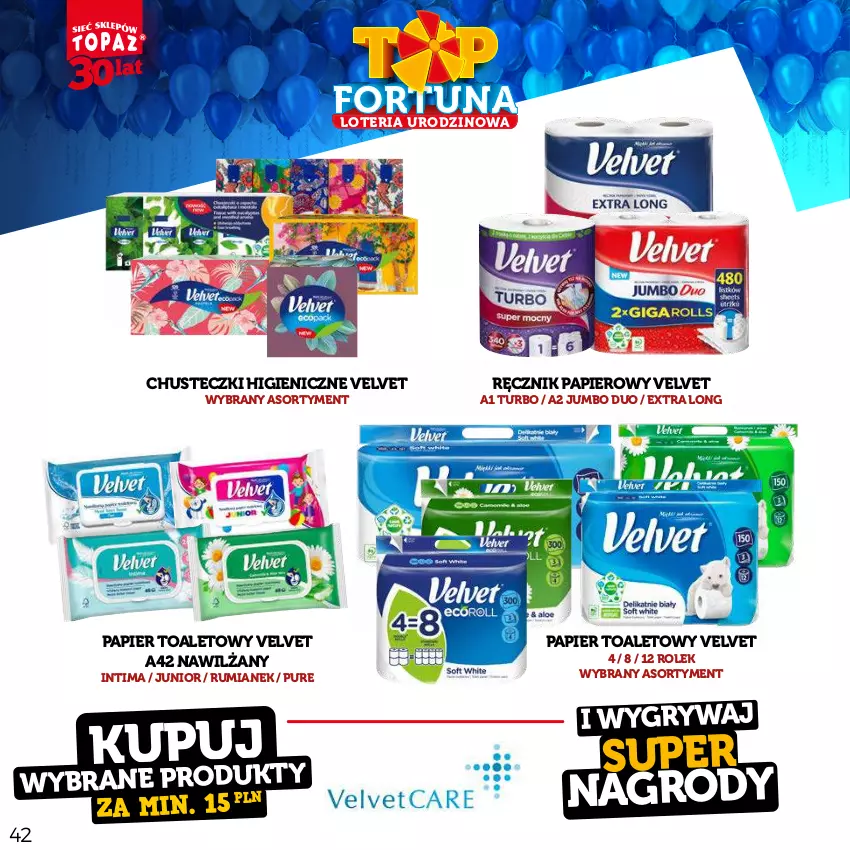 Gazetka promocyjna Topaz - Gazetka - ważna 21.08 do 15.10.2023 - strona 42 - produkty: Chusteczki, Gry, Papier, Papier toaletowy, Pur, Ręcznik, Rum, Velvet