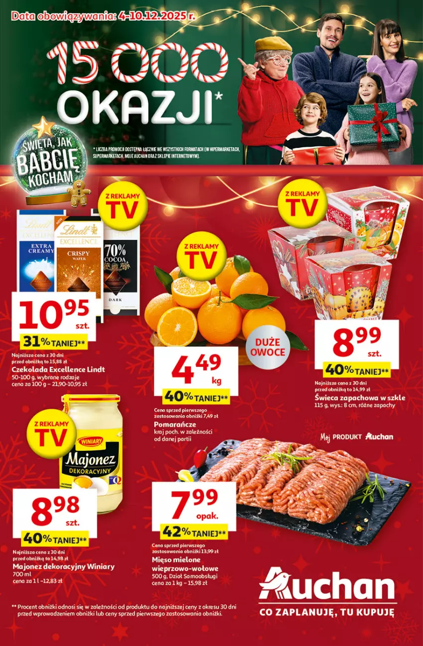 Gazetka promocyjna Auchan - Święta jak babcię kocham Hipermarket - ważna 04.12 do 10.12.2025 - strona 1 - produkty: Czekolada, Fa, Lindt, Majonez, Pomarańcze, Winiary